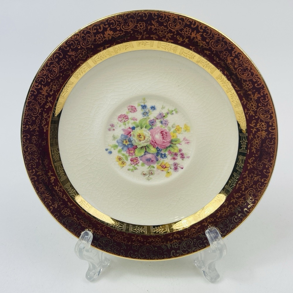 Century By Salem Saucer Plate 23K Gold Trim Cottagecore 5.75 inch Round Flowers